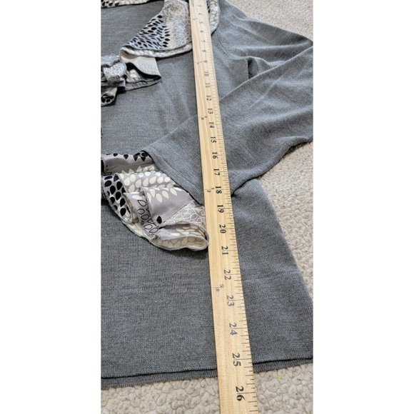 Tory Burch Womens Gray Long Sleeve Sweater Printed‎ Ruffle Collar & Cuffs Size L - Picture 11 of 13